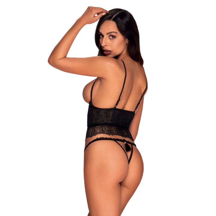 Czarny gorset Obsessive Romanesa ze stringami