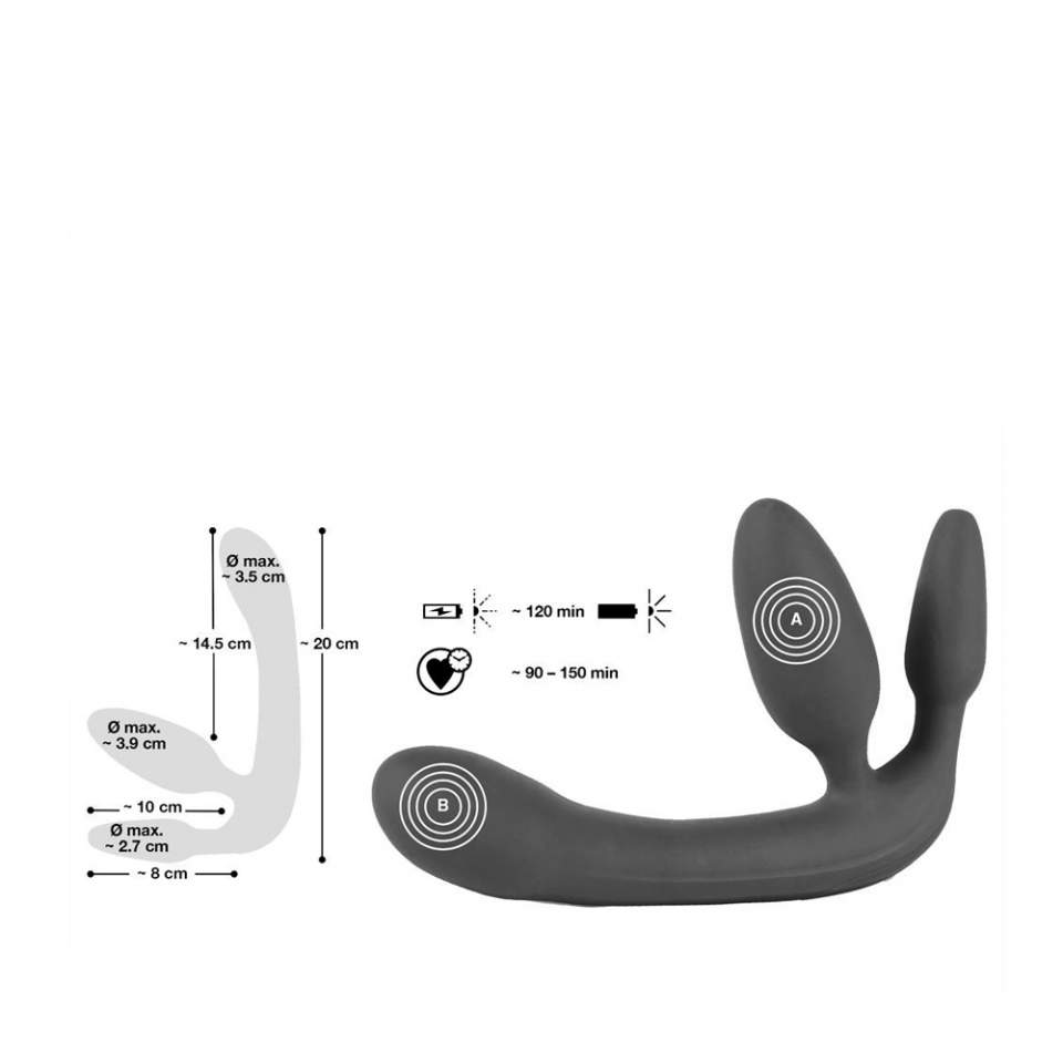 Silikonowy potrójny strap-on z wibracjami - fioletowy