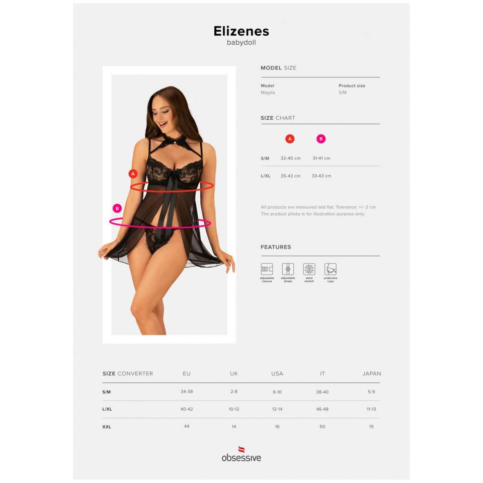 Uwodzicielska koszulka babydoll z chokerem Obsessive Elizenes - czarna