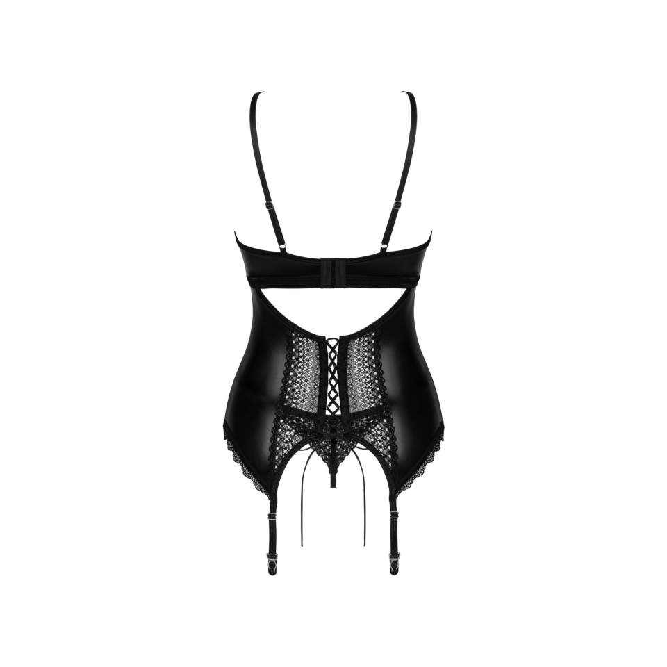 Drapieżny czarny gorset ze stringami Obsessive Norides