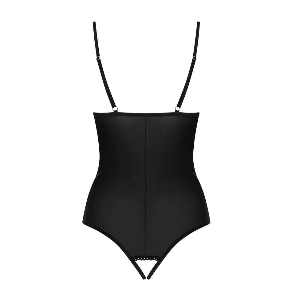 Czarne body Obsessive Redella z seksownym otwartym krokiem