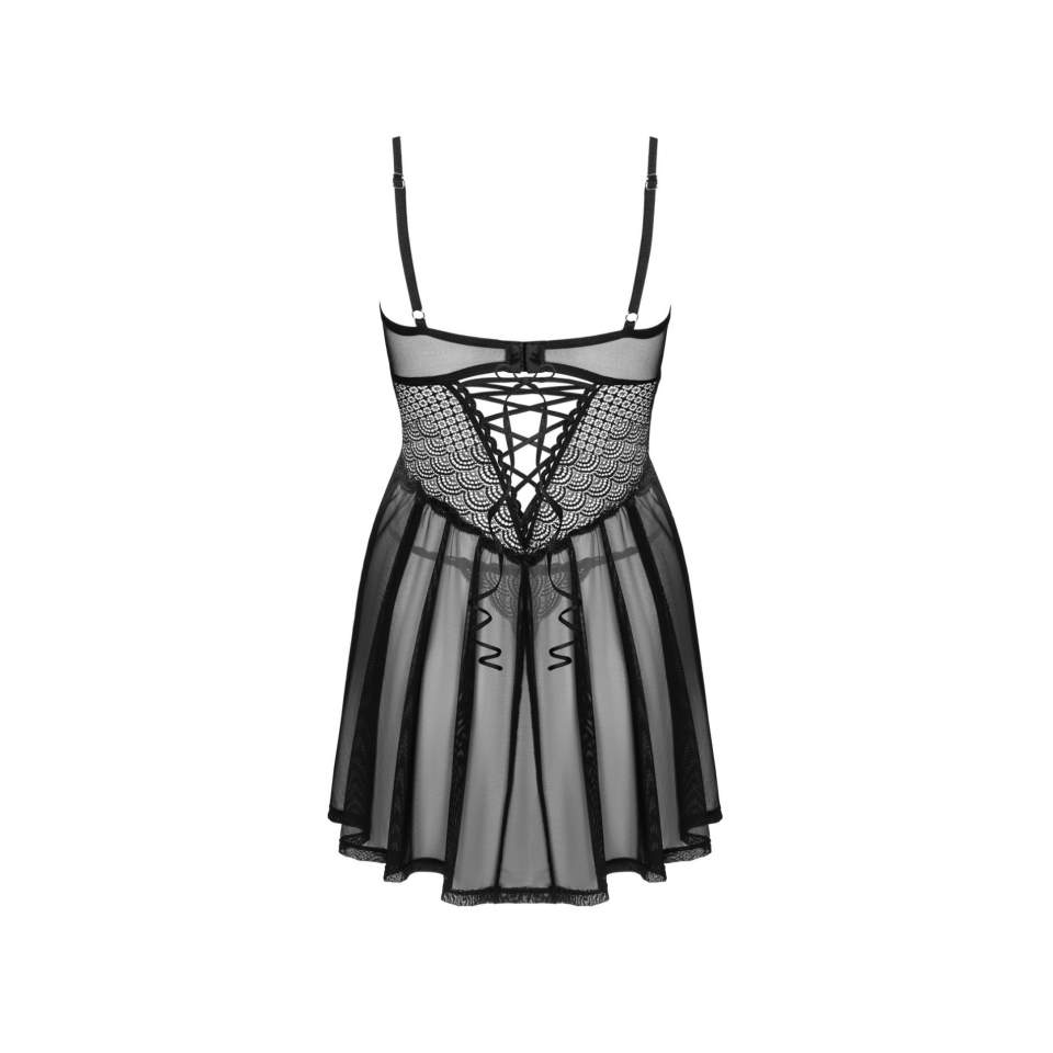 Namiętny czarny babydoll ze stringi Obessive Chemeris
