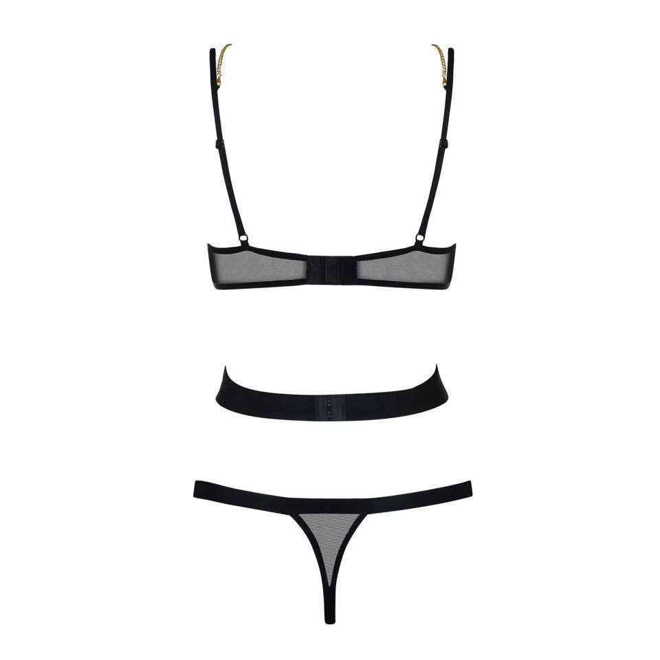 Fantazyjne czarne body Obsessive Bondy z seksownymi paskami