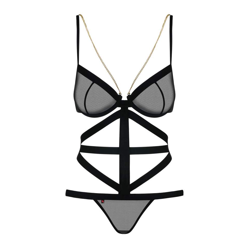 Fantazyjne czarne body Obsessive Bondy z seksownymi paskami