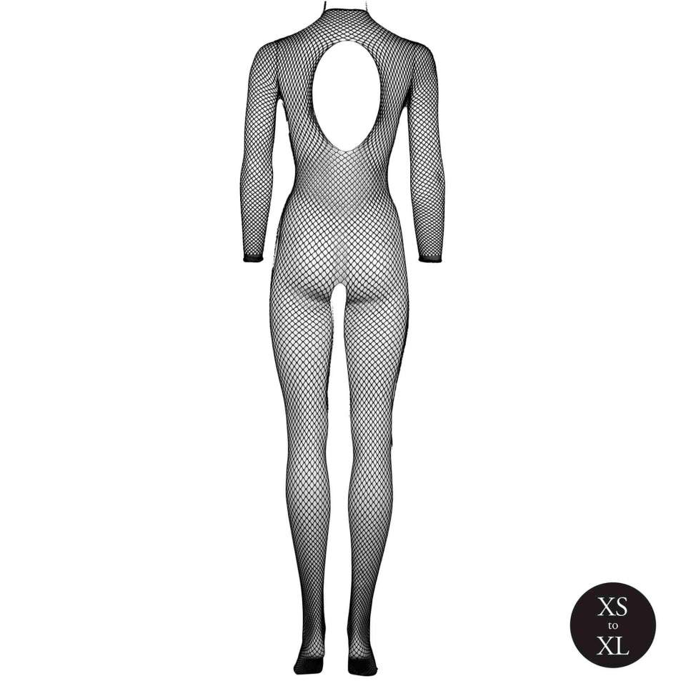 Bodystocking z siateczkową strukturą, otwartym krokiem i golfem XS-XL
