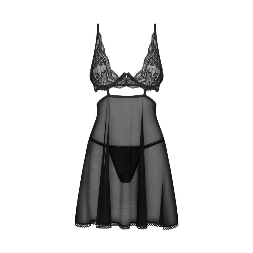 Zwiewna koszulka babydoll z fiszbinami + stringi marki Obsessive Nutris