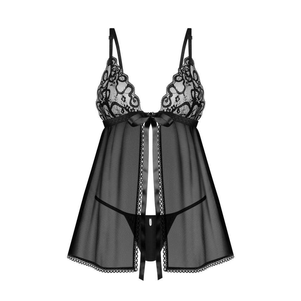Seksowna koszulka babydoll w kolorze czarnym + stringi Obsessive Blomentis