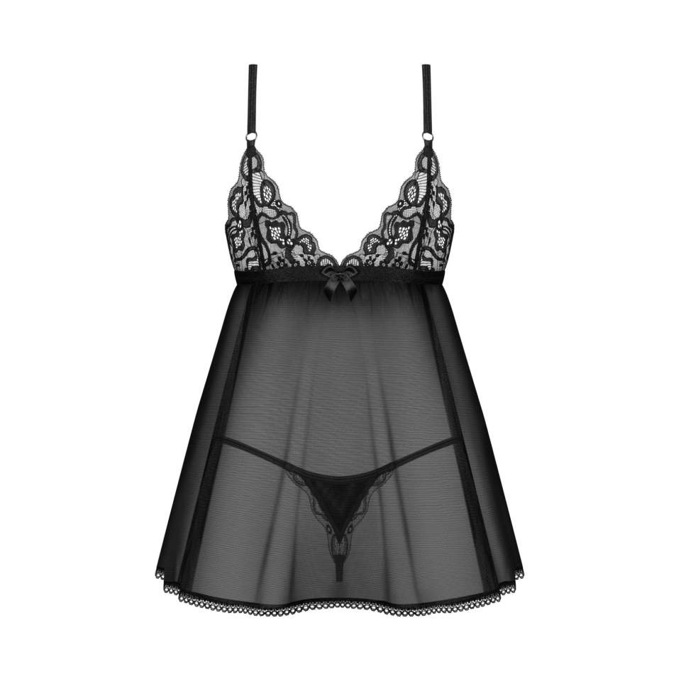 Seksowna koszulka babydoll w kolorze czarnym + stringi Obsessive Blomentis