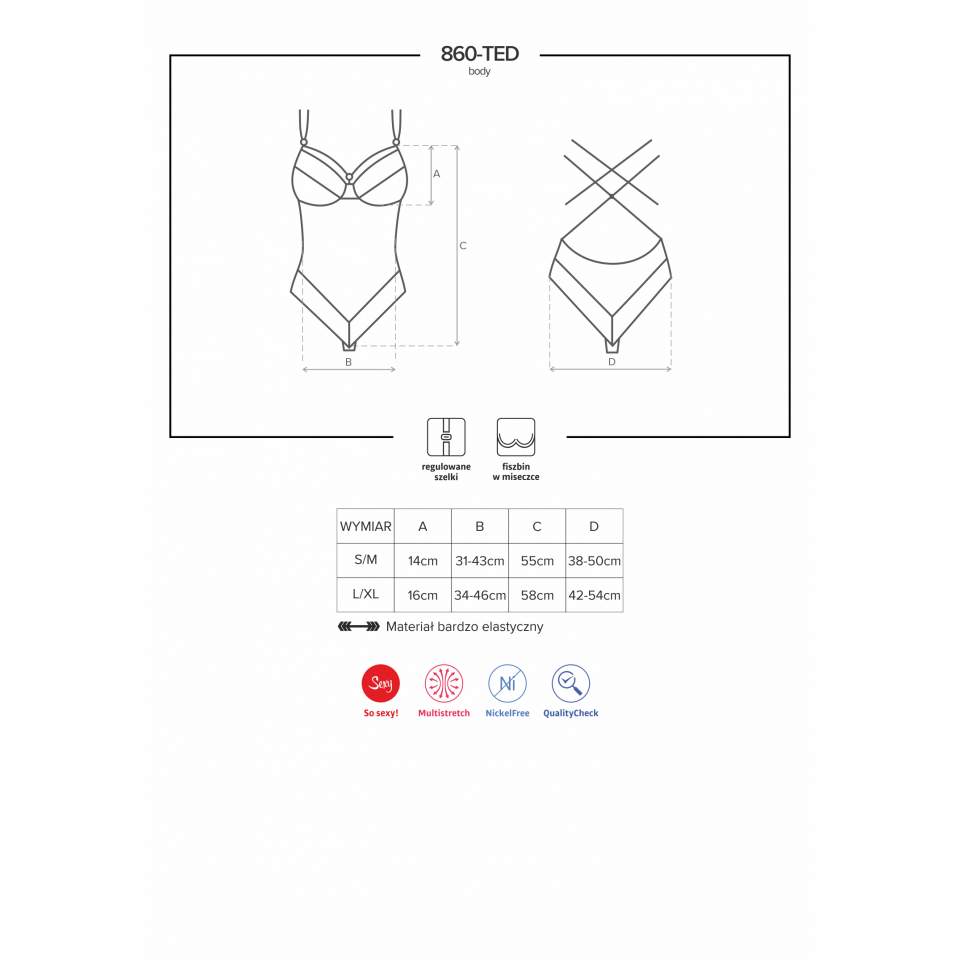 Klasyczne i seksowne, czarne koronkowe body Obsessive 860-TED-1