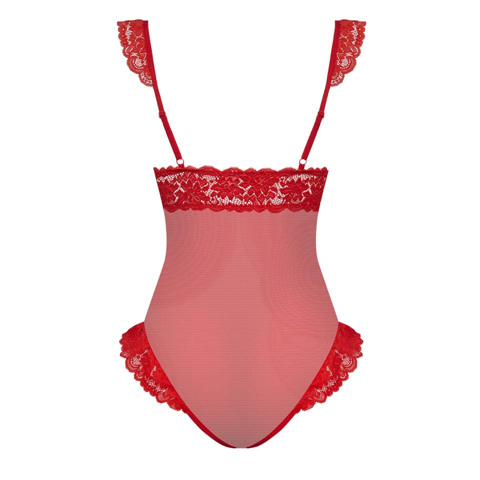Namiętne czerwone body Obsessive 863-TED-3 z falbankami i koronką