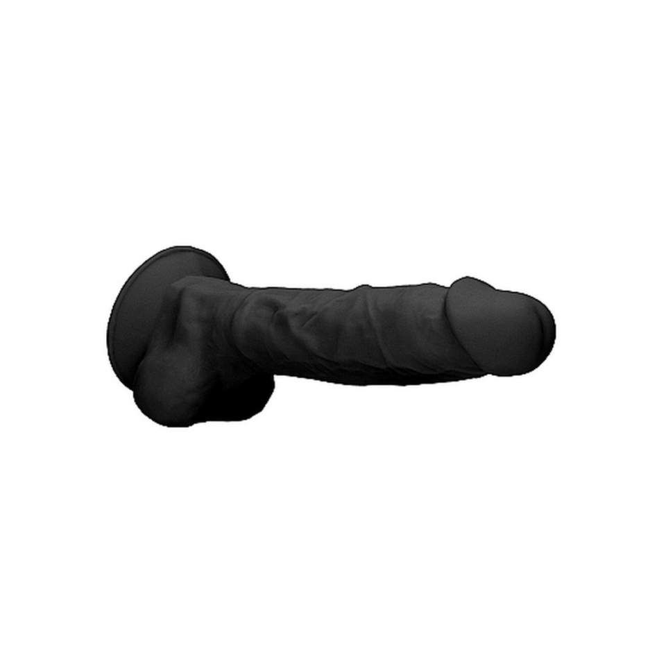 Realistyczne silikonowe dildo z jądrami i przyssawką z możliwością podgrzania lub schłodzenia- 22,6cm w kolorze czarnym