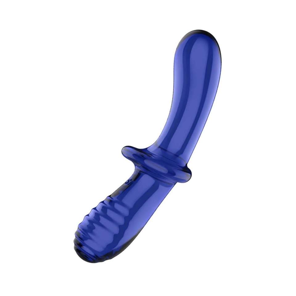 Niebieskie dwustronne dildo ze szkła borokrzemowego- do eksperymentów z ciepłem i zimnem Satisfyer Double Crystal