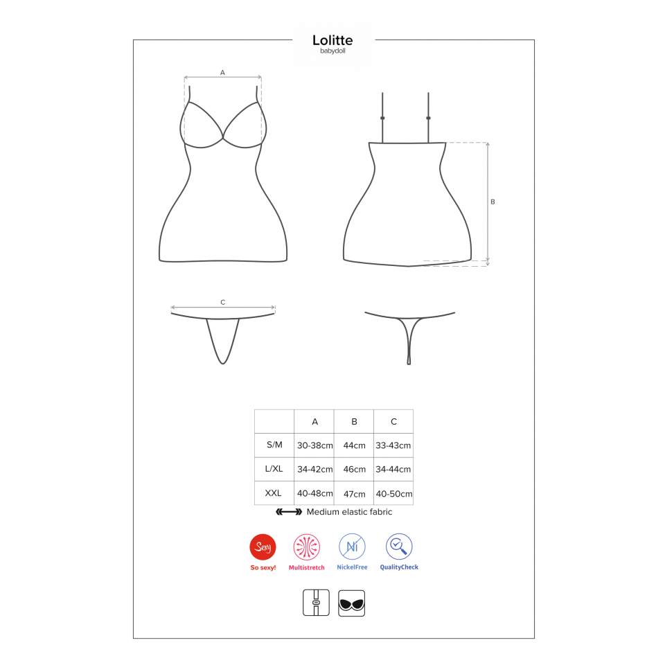 Czarna koszulka babydoll Obsessive Lolitte w komplecie ze stringami