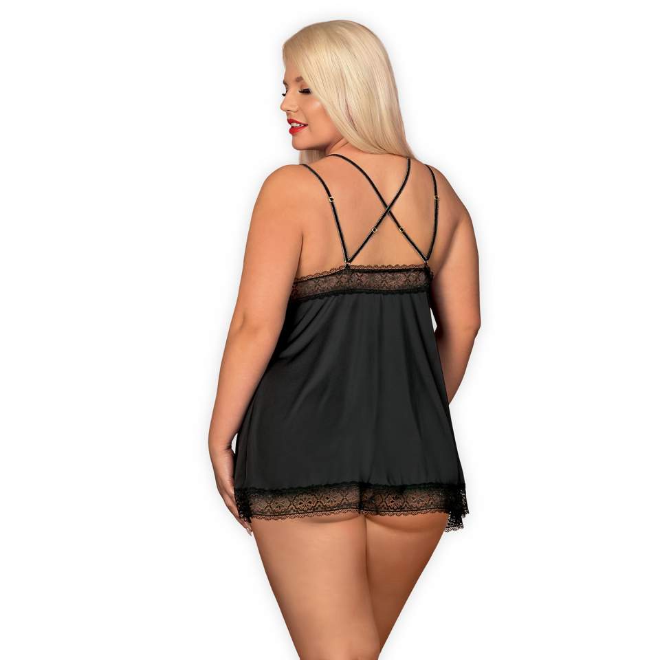 Czarna koszulka babydoll Obsessive Lolitte w komplecie ze stringami