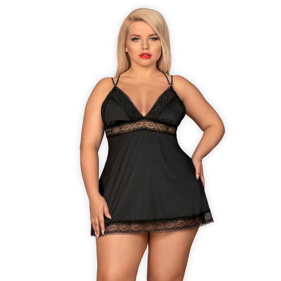 Czarna koszulka babydoll Obsessive Lolitte w komplecie ze stringami