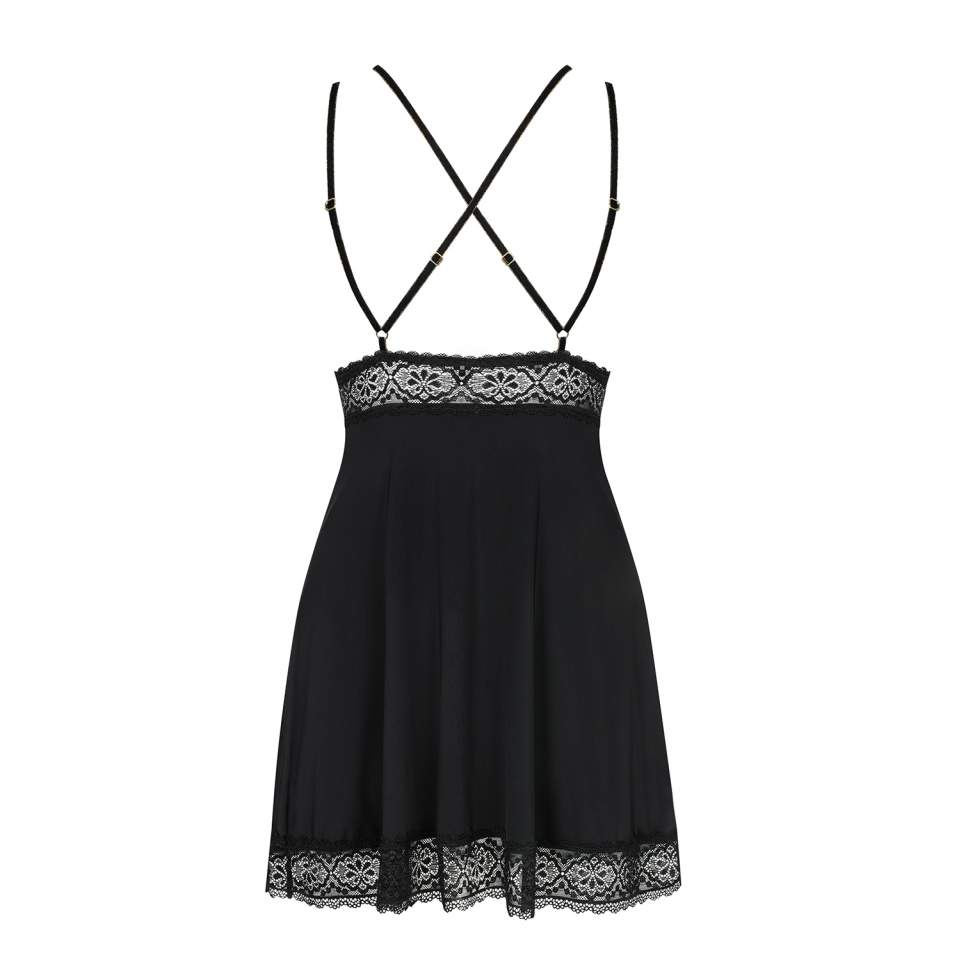 Czarna koszulka babydoll Obsessive Lolitte w komplecie ze stringami