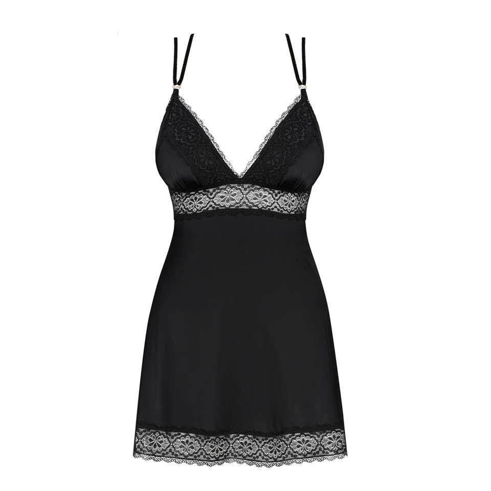 Czarna koszulka babydoll Obsessive Lolitte w komplecie ze stringami
