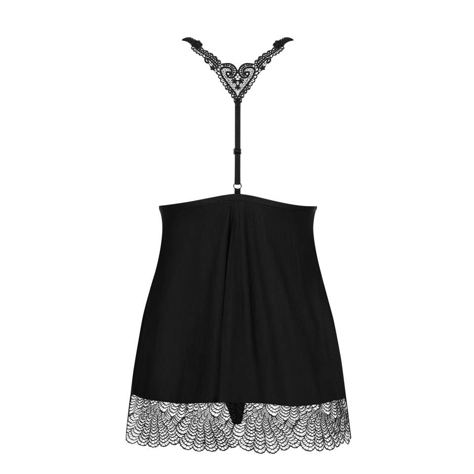 Intrygująca czarna koszulka babydoll Obsessive Chiccanta + stringi