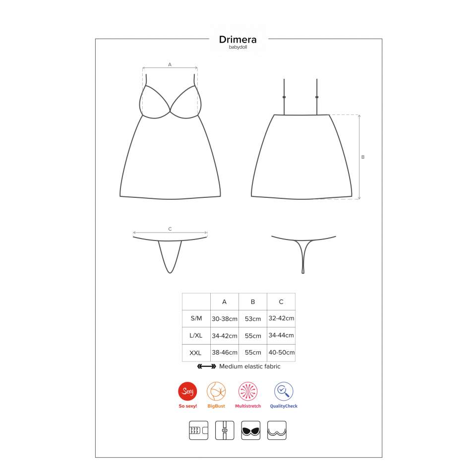 Granatowa koszulka babydoll Obsessive Drimera ze stringami w komplecie