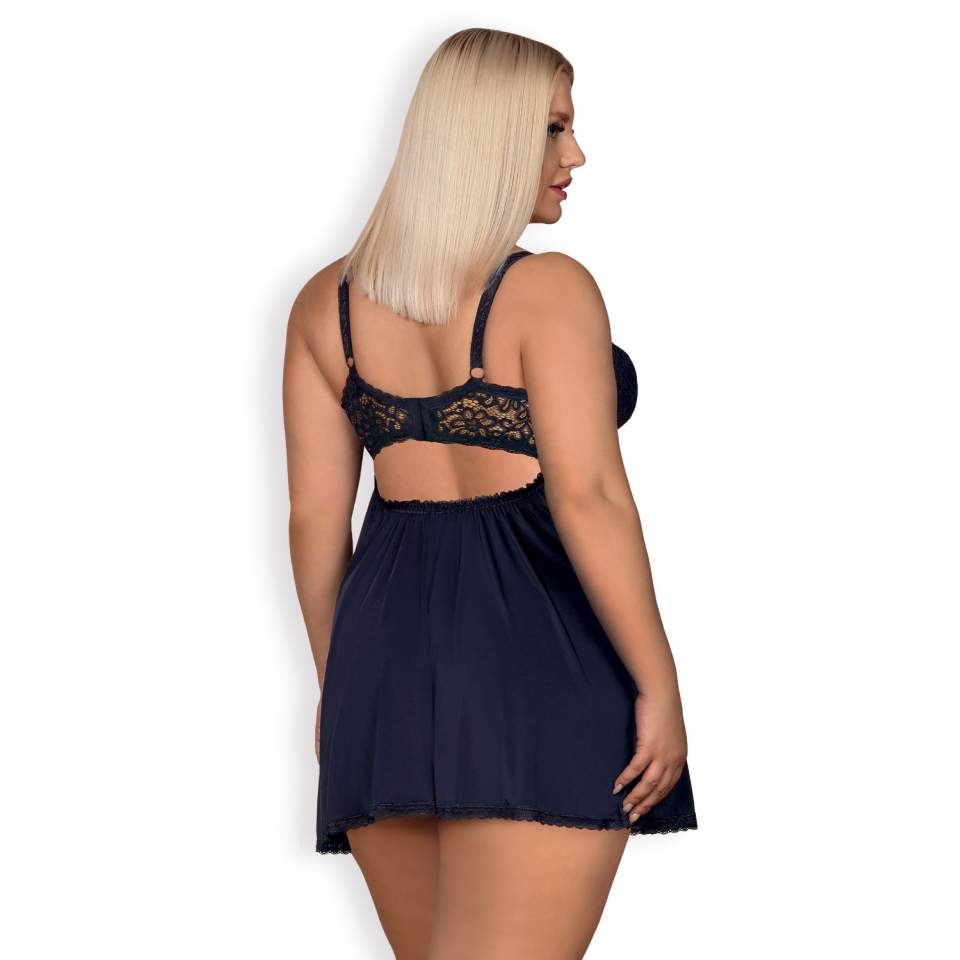 Granatowa koszulka babydoll Obsessive Drimera ze stringami w komplecie