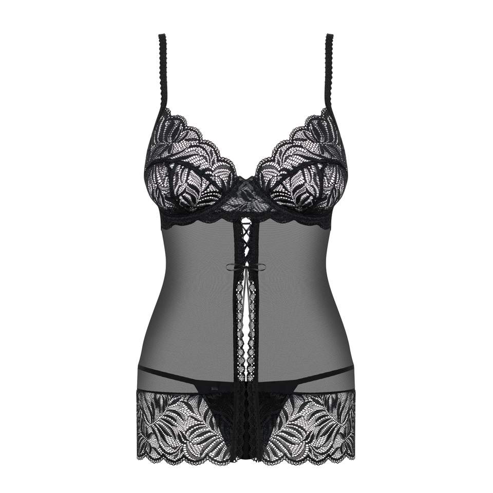Finezyjna czarna koszulka babydoll Obsessive Contica + stringi