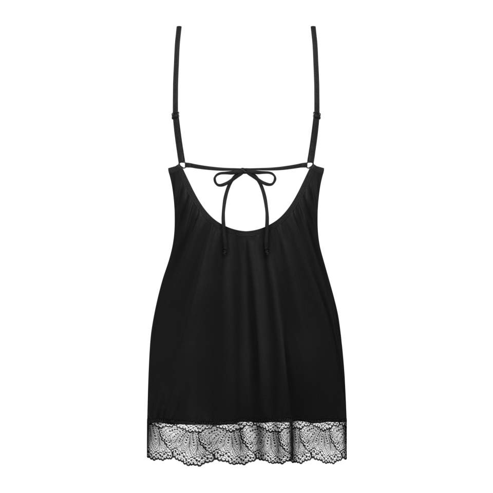 Elegancka czarna koszulka ze stringami z koronkowymi akcentami Obsessive Lobellis