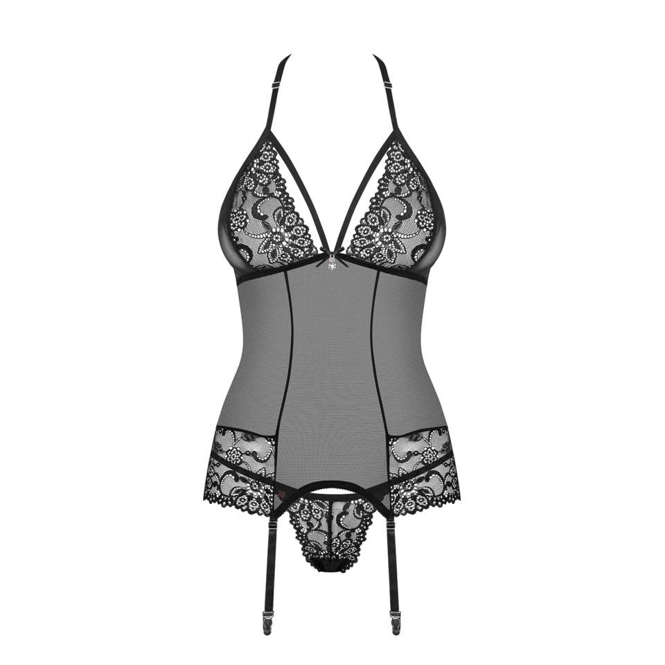Gorset Obsessive 838-COR-1 czarny ze stringami w komplecie