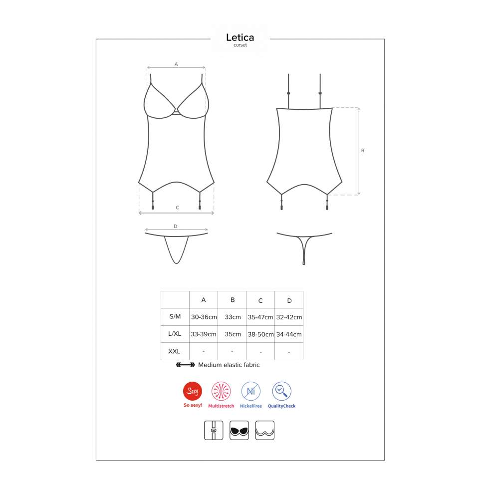 Czarny Gorset Obsessive Letica w zestawie ze stringami