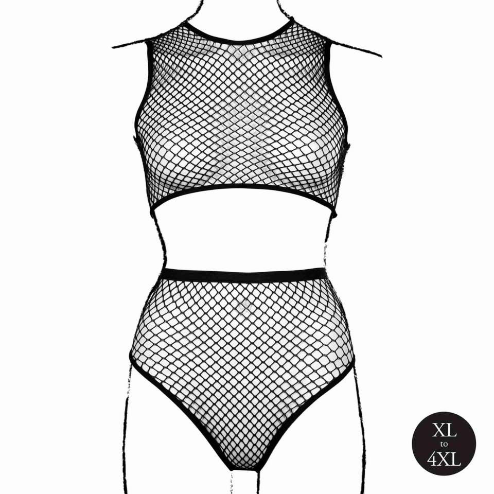 Komplet siateczkowy dwuczęściowy: top + majteczki w rozmiarze XL-4XL