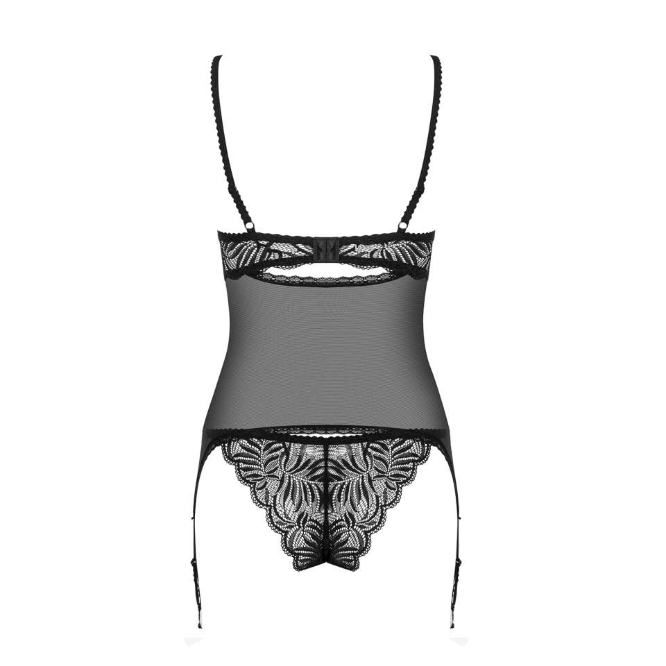 Czarny Gorset Obsessive Contica w zestawie ze stringami