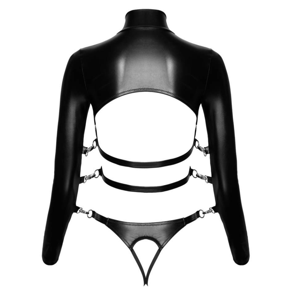 Zestaw bondage: koszulka z otwartymi miseczkami + stringi