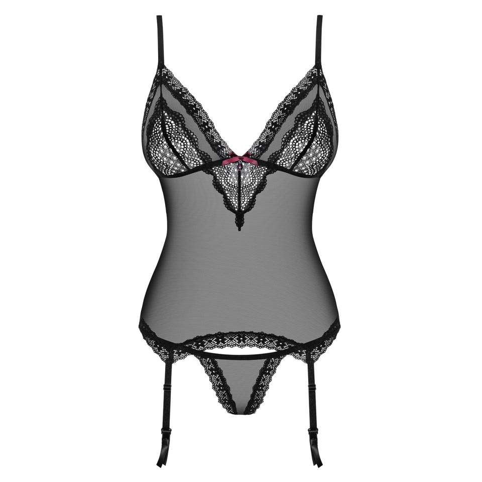 Gorset Obsessive 820-COR-1 z przeźroczystej siateczki + figi 