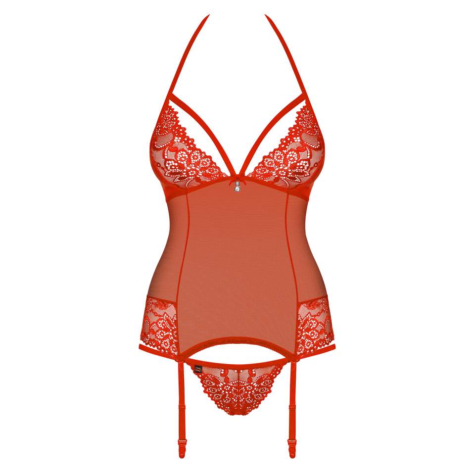 Gorset Obsessive 838-COR-3 czerwony ze stringami w komplecie