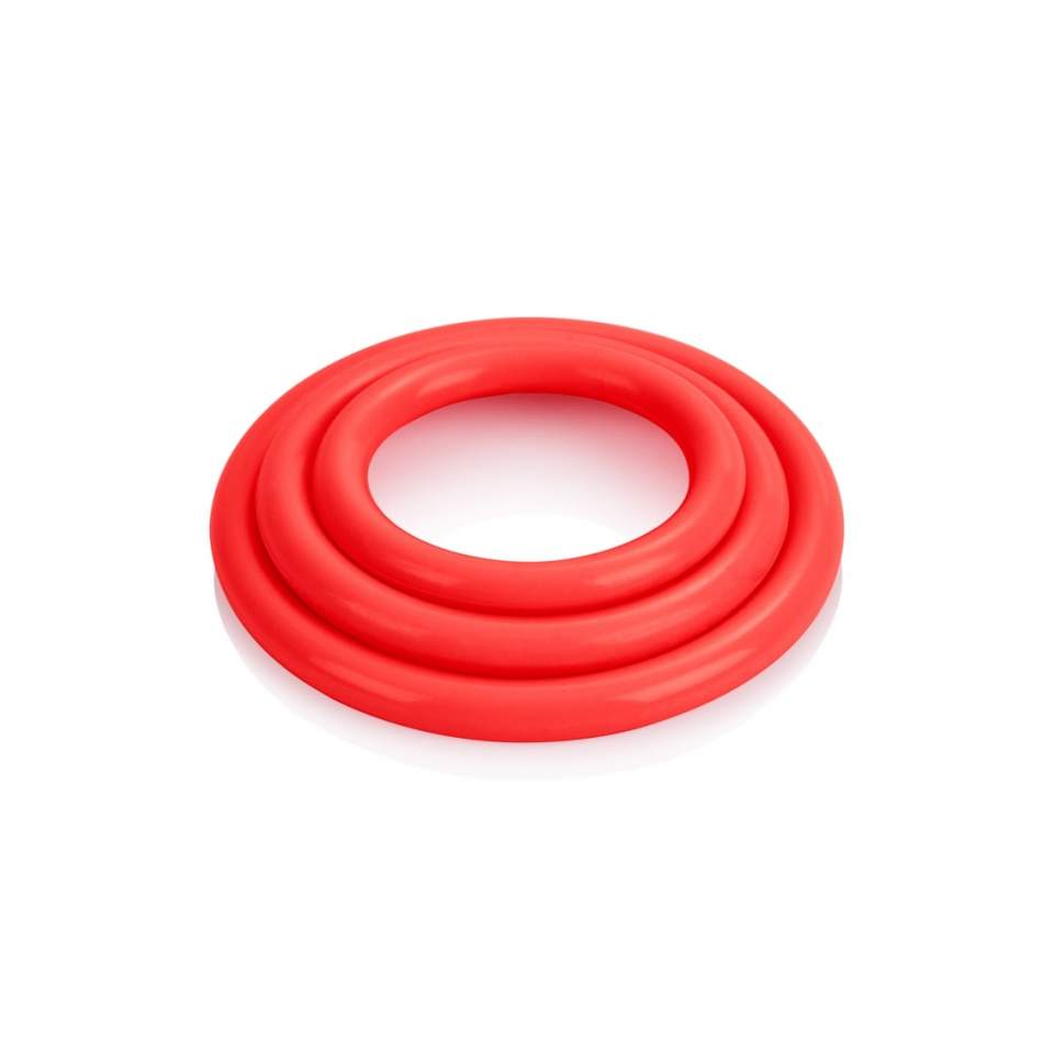 Zestaw trzech czerwonych pierścieni erekcyjnych - średnica do 4,5 cm