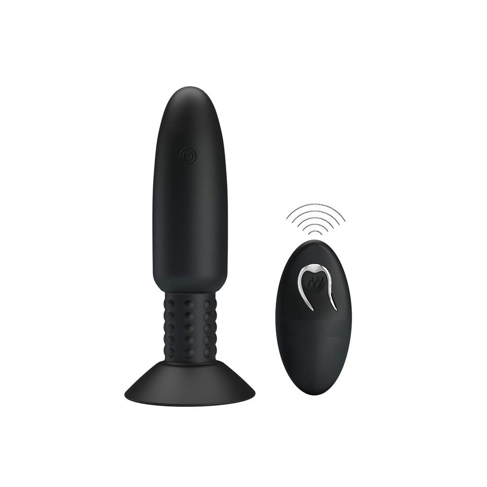 Czarny wibrujący korek analny z rotacją sterowany pilotem – 3,6 mm