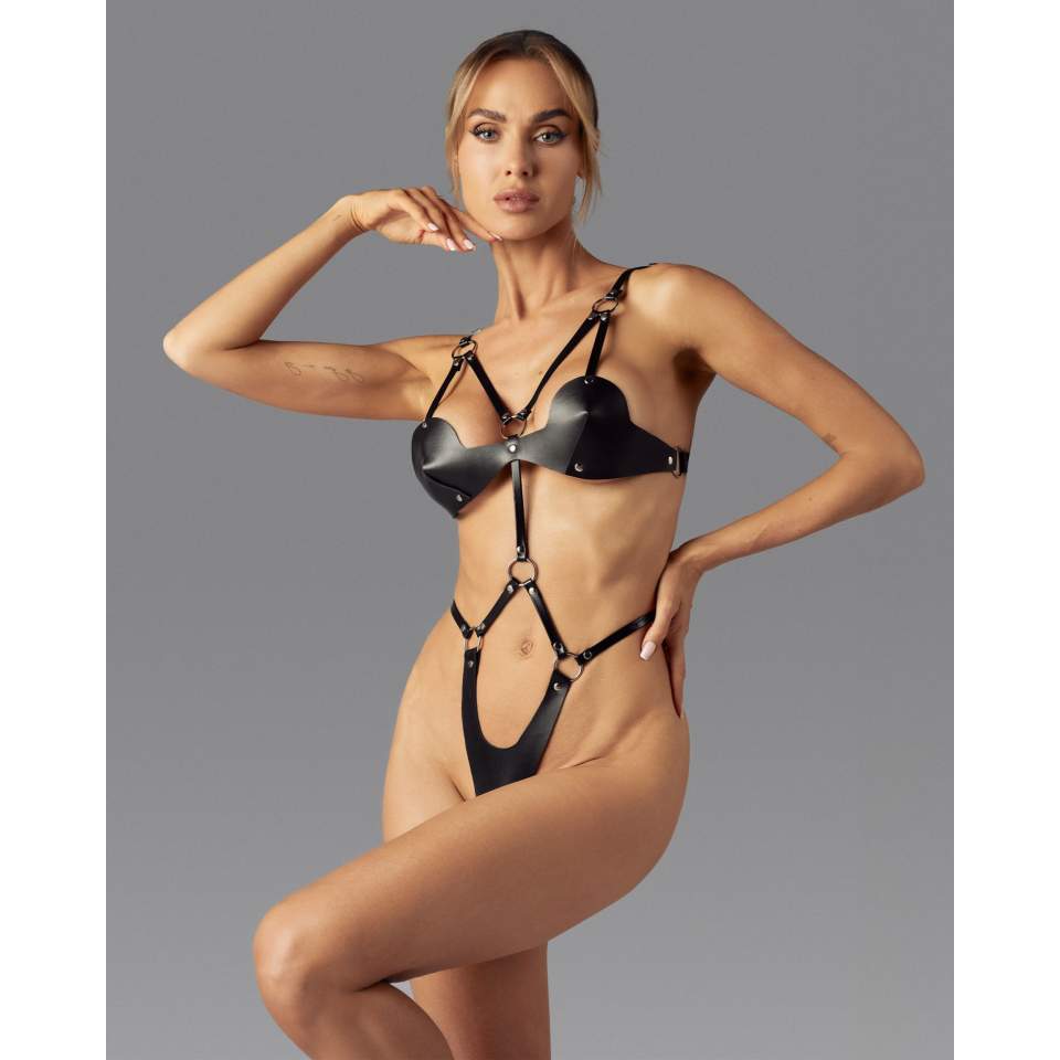 Skórzane body z otwartym krokiem marki Obsessive Dame Controle