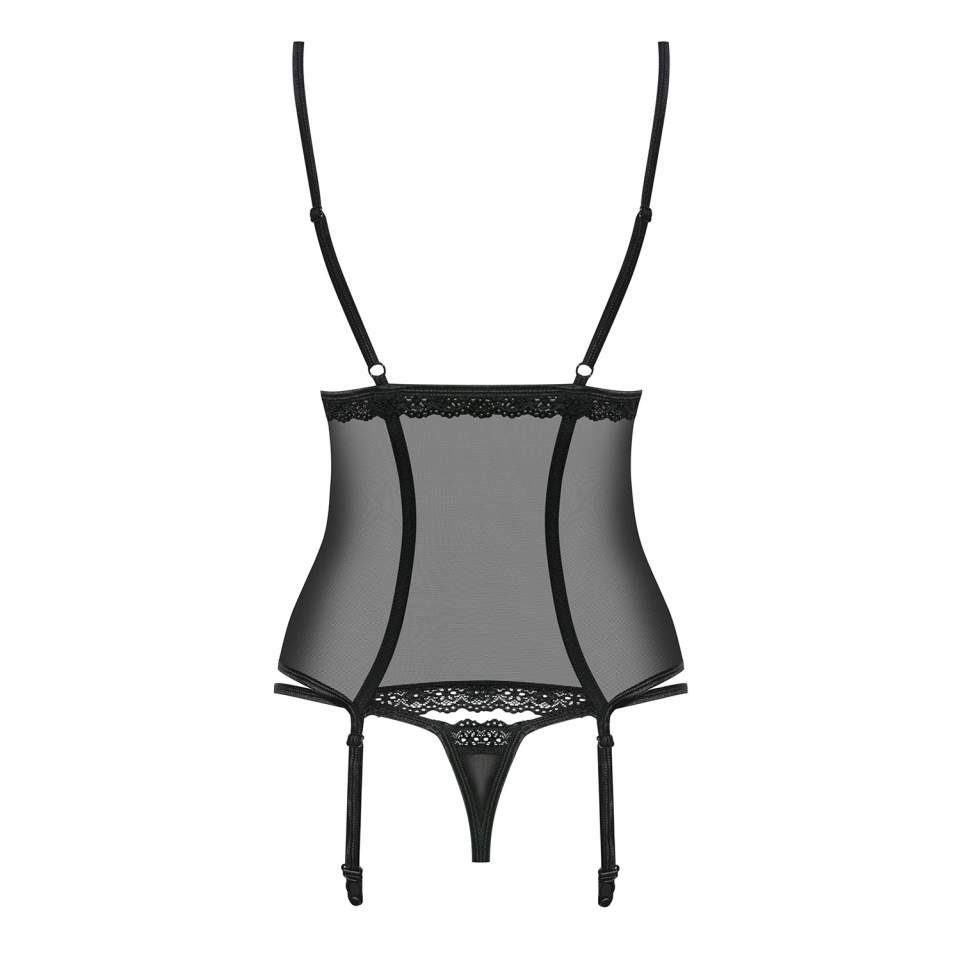 Czarny Gorset Obsessive 868-COR-1 w zestawie ze stringami