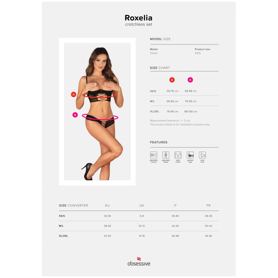 Drapieżny otwarty czarny 2-częściowy komplet Obsessive Roxelia