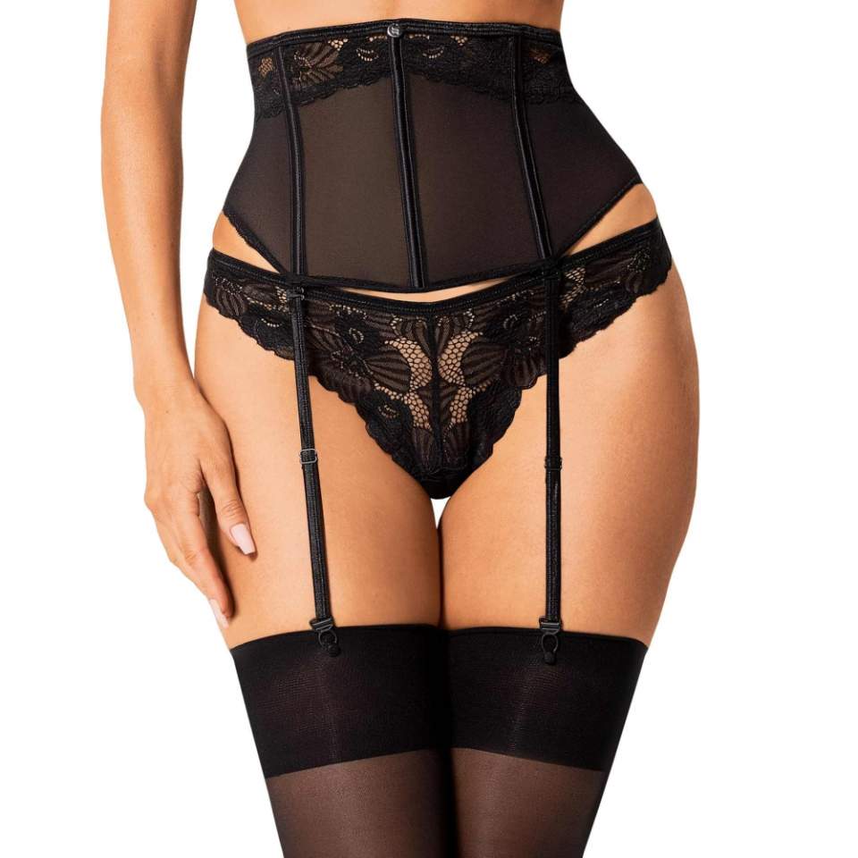 Czarny elegancki pas do pończoch modelujacy talię Obsessive Serena Love