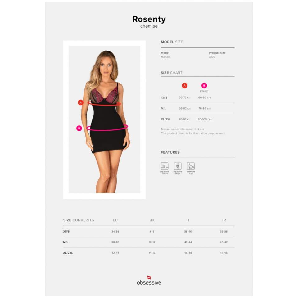 Romantyczny czarna koszulka ze stringami z motywem kwiatowym Obsessive Rosenty