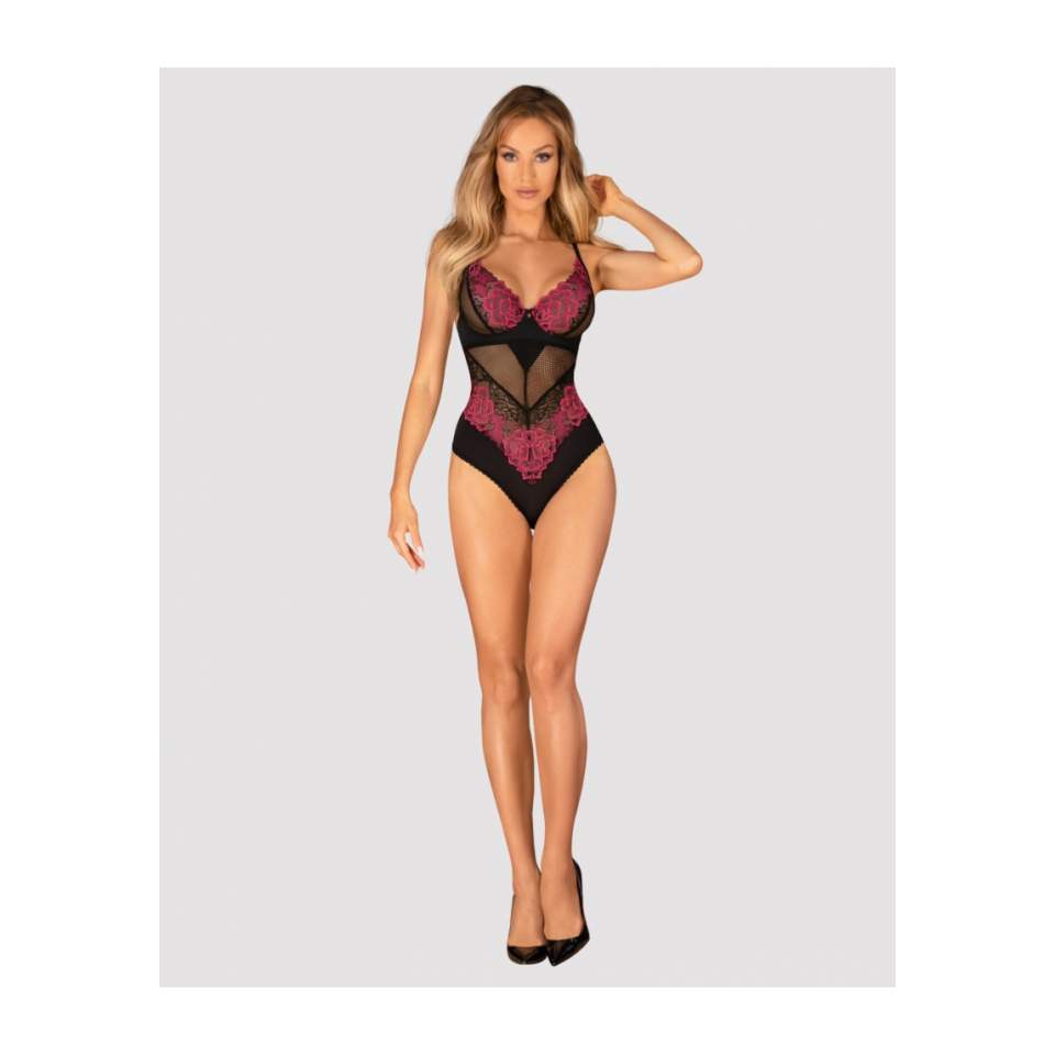 Romatyczne czarne body z motywem kwiatowym Obsessive Rosenty