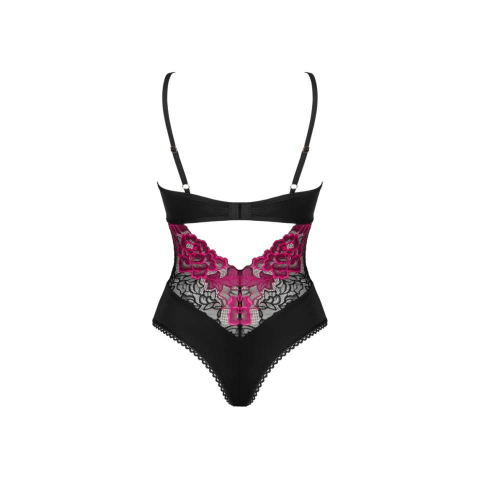 Romatyczne czarne body z motywem kwiatowym Obsessive Rosenty
