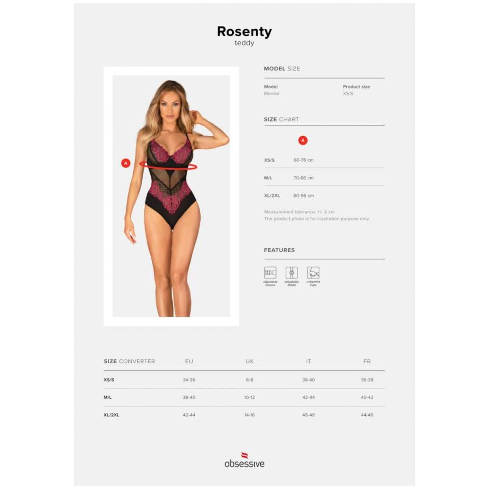 Romatyczne czarne body z motywem kwiatowym Obsessive Rosenty