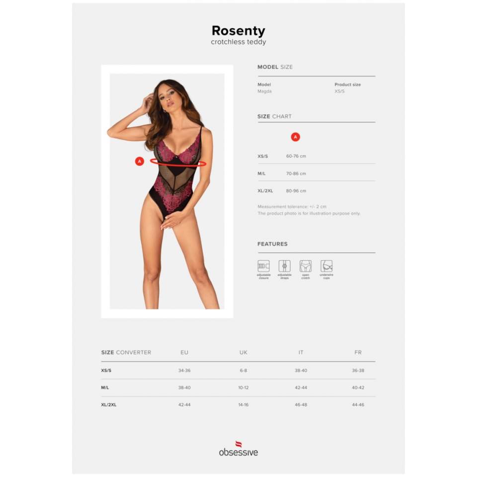 Romatyczne czarne body otwarte z motywem kwiatowym Obsessive Rosenty
