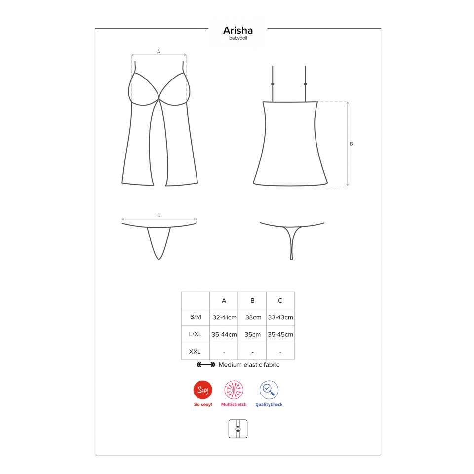 Czarna koszulka babydoll Obsessive Arisha z rozcięciem z przodu + stringi