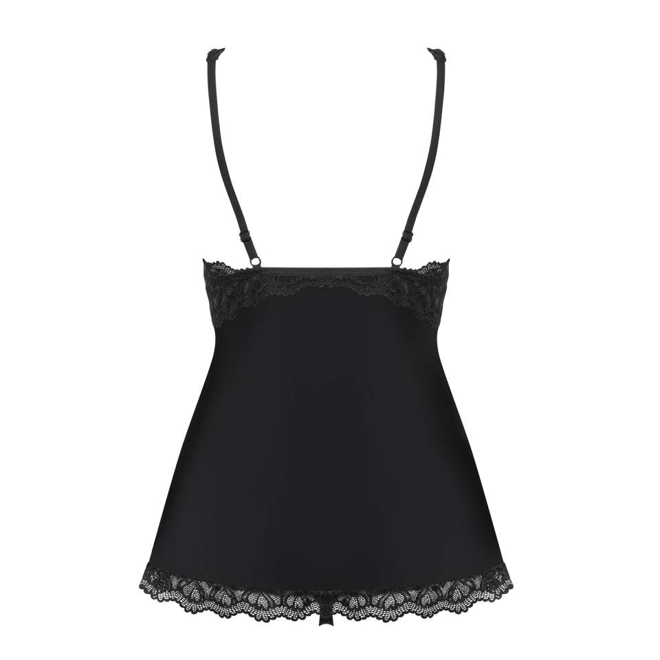 Czarna koszulka babydoll Obsessive Arisha z rozcięciem z przodu + stringi