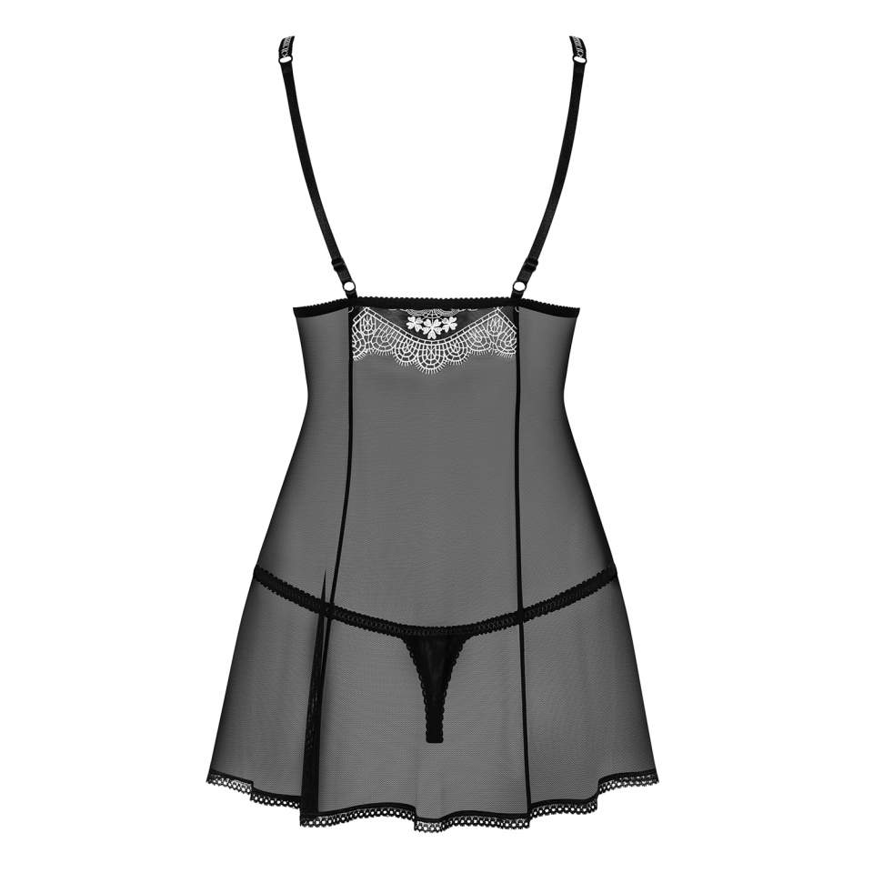 Czarna koszulka babydoll Obsessive 840-BAB-1 + stringi