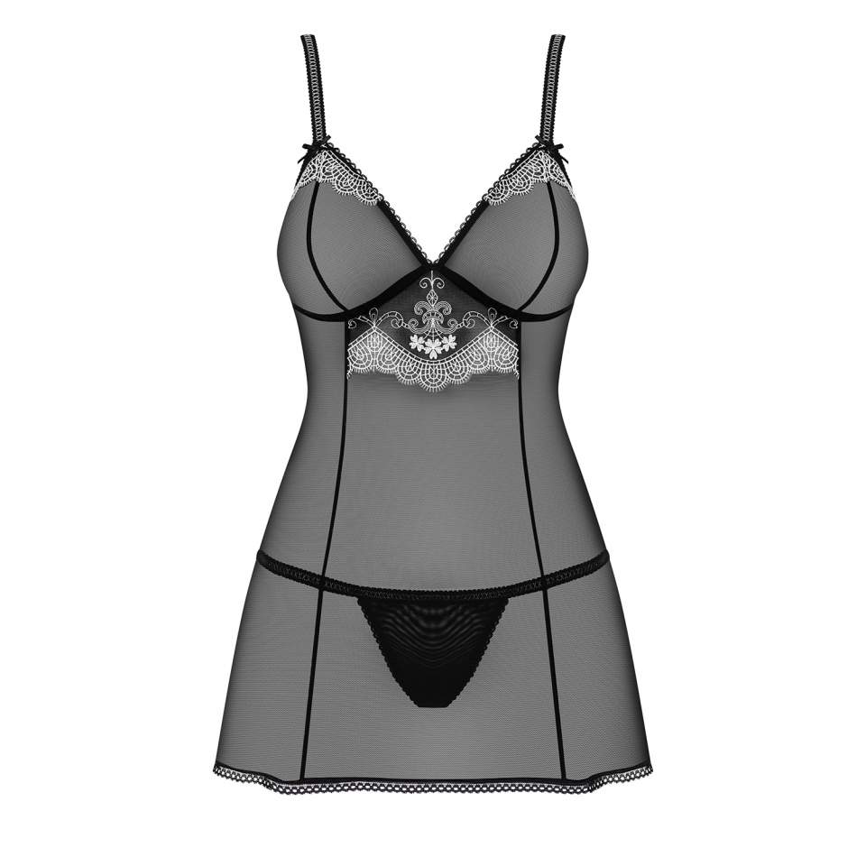 Czarna koszulka babydoll Obsessive 840-BAB-1 + stringi