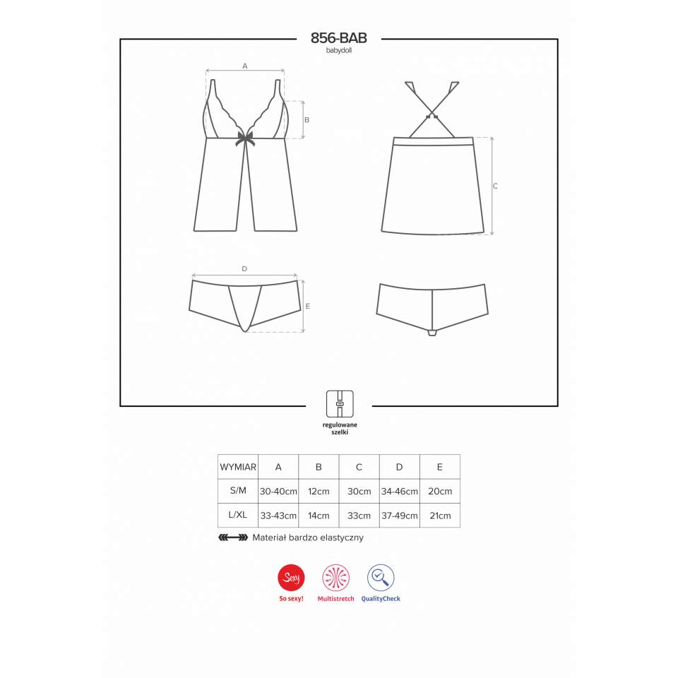 Czarna krótka koszulka babydoll Obsessive 856-BAB-1 + fig