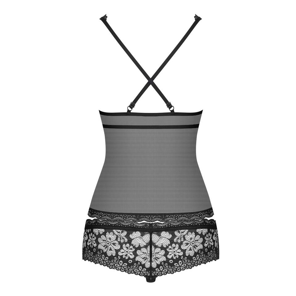 Czarna krótka koszulka babydoll Obsessive 856-BAB-1 + fig
